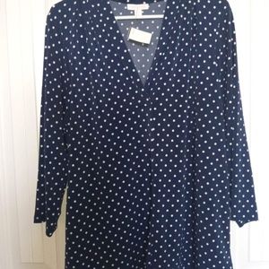 Women’s Charter Club Cowl V-Neck Tunic Navy Blue/White Polka Dot Plus Size 1X